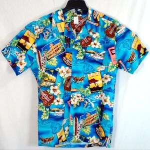 Vintage Palmwave Hawaii 100% Cotton Mens Size Medium High Surf Postcard Hawaiian